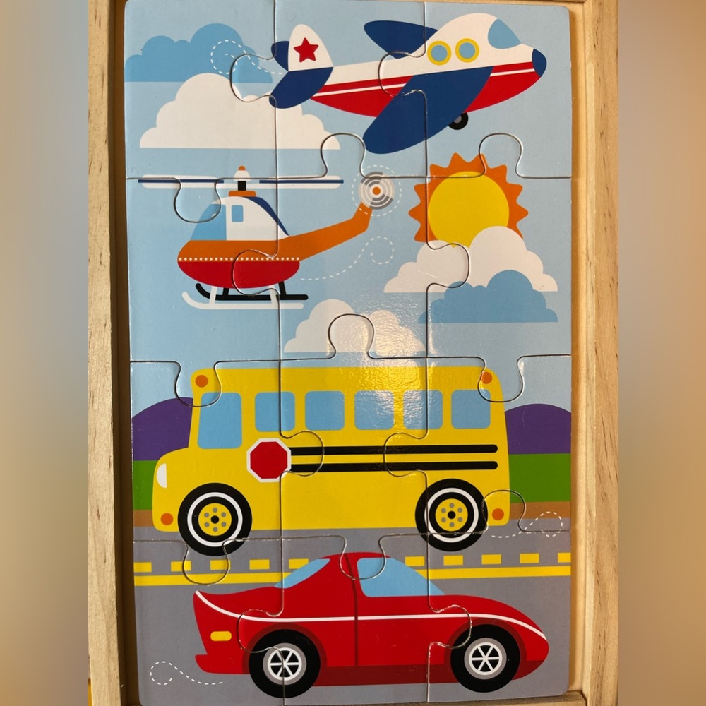 (💙 $7 when you bundle) 3in1 Construction Cars Wood Puzzle